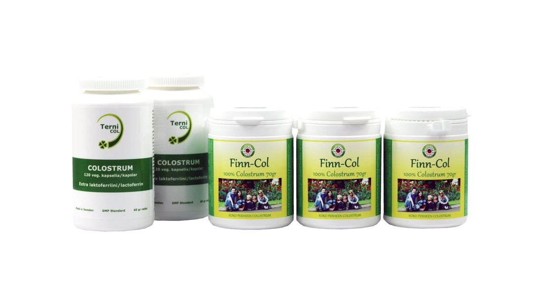 w2w terveys ja hyvinvointi perhepaketti 2 kk colostrum kapselit ja jauheet