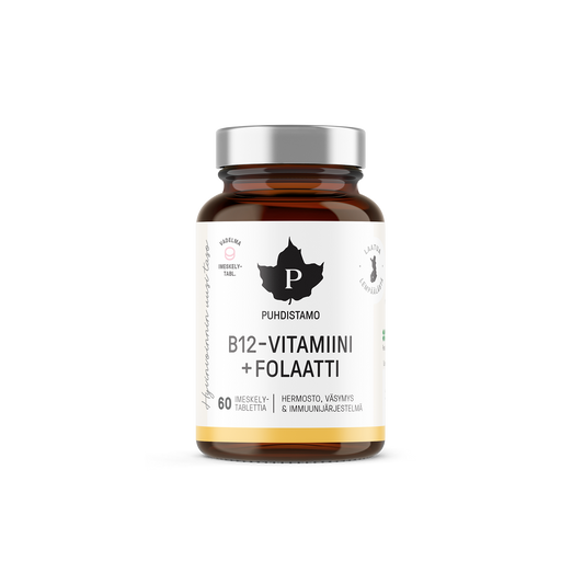 B12-vitamiini + Folaatti vadelma 60 imeskely tablettia