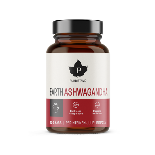 Puhdistamo EARTH Ashwagandha 120 kapselia w2w terveys ja hyvinvointi verkkokauppa