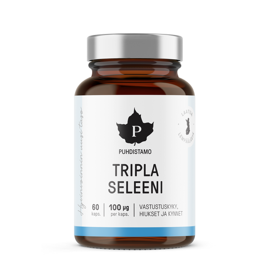 Puhdistamo Tripla Seleeni 100μg kapseli 60kpl kolmella seleenin muodolla ja E-vitamiinilla TerveysVoima verkkokaupasta