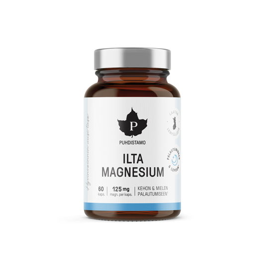 TerveysVoima Puhdistamon Ilta Magnesium 60 kapselia edistämään hermoston ja lihasten toimintaa sekä psykologisia toimintoja