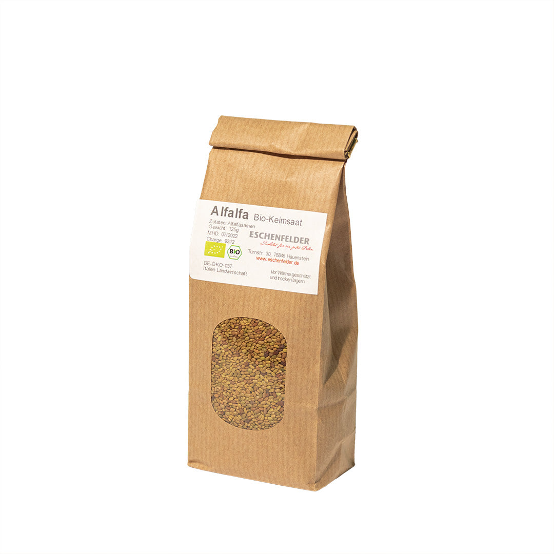 w2w terveys ja hyvinvointi Eschenfelder Alfalfa siemenet Sinimailanen luomu 125 g pusseissa siementen idätys