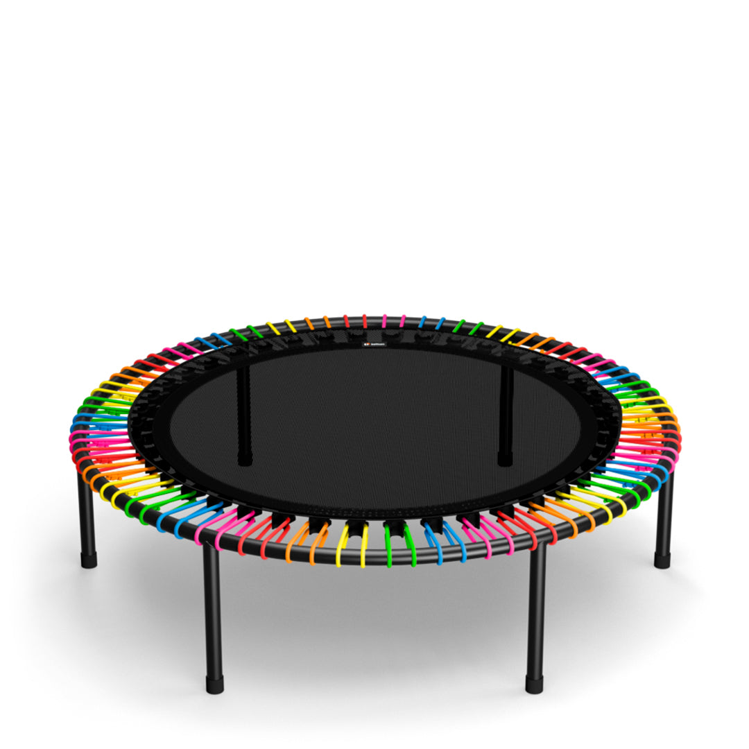 bellicon minitrampoliini Classic 125 cm musta alustamaton reuna sateenkaari kiinnitysjouset - TerveysVoima verkkokaupsta