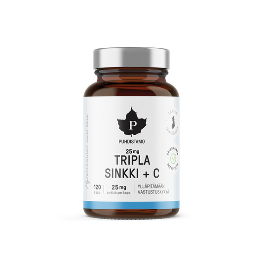 Puhdistamo Tripla Sinkki 25 mg + C vitamiini 120 kapselia - w2w terveys ja hyvinvointi